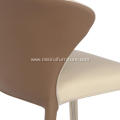 White genuine leather brown matte painted feet chairs